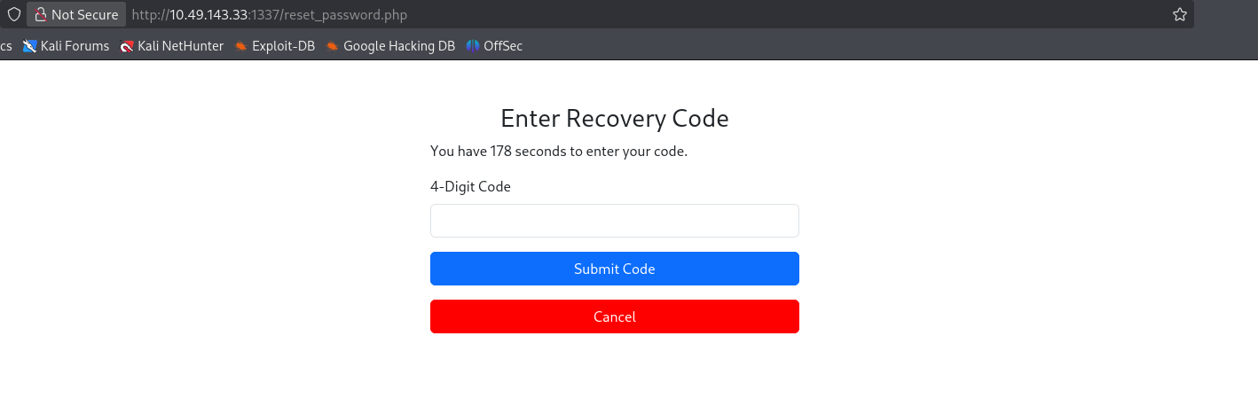 Reset password page